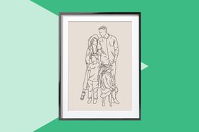 Line art drawing of a family