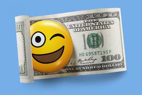 happy face button inside a 100 dollar bill
