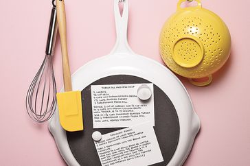 Cast iron pan as a recipe board